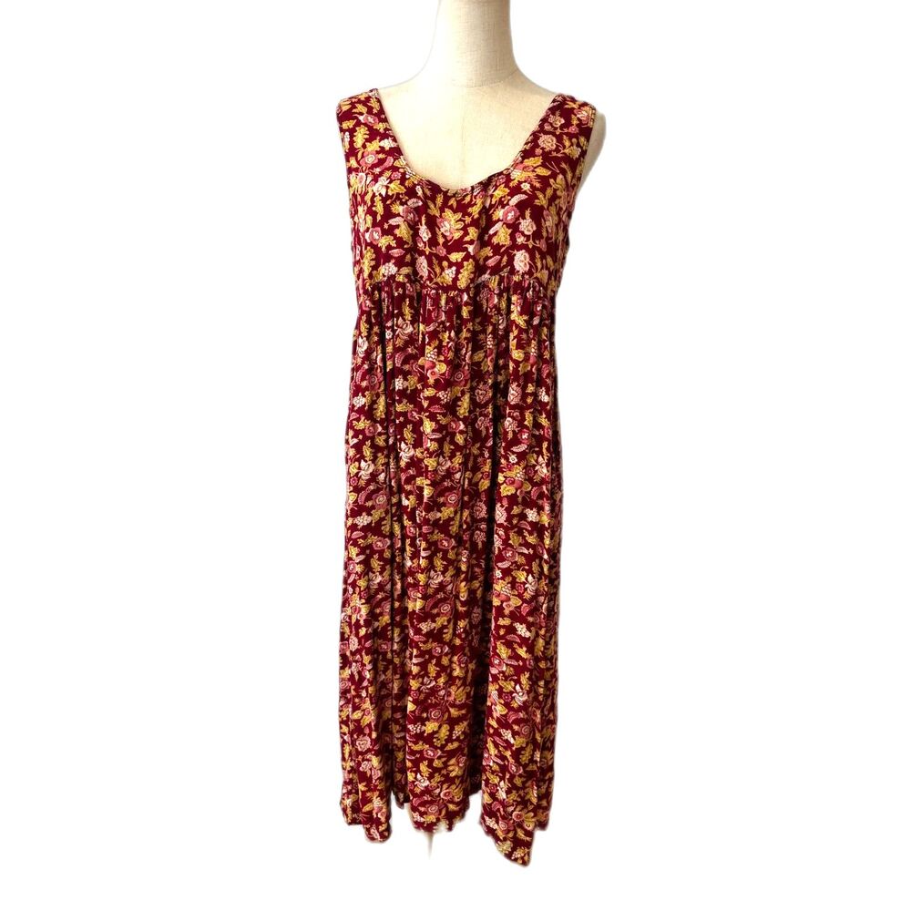 Vintage April Cornell Midi Dress Floral Red Small Sleeveless Sundress
